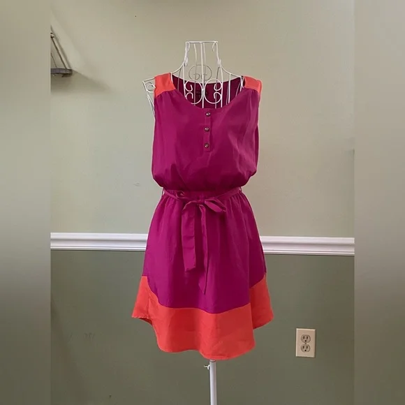 Color block sleeveless belted a line dress XS cinch waist maxi - Picture 1 of 4